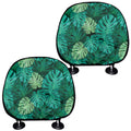 Green Tropical Monstera Pattern Print Car Headrest Covers