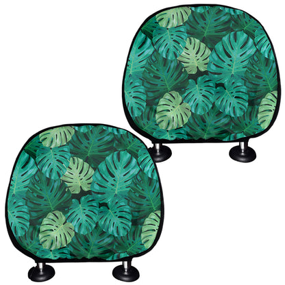 Green Tropical Monstera Pattern Print Car Headrest Covers