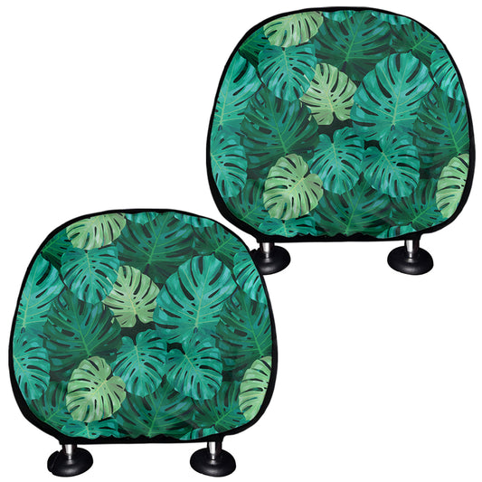 Green Tropical Monstera Pattern Print Car Headrest Covers