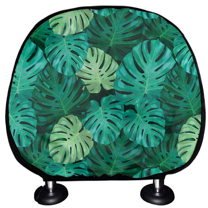 Green Tropical Monstera Pattern Print Car Headrest Covers