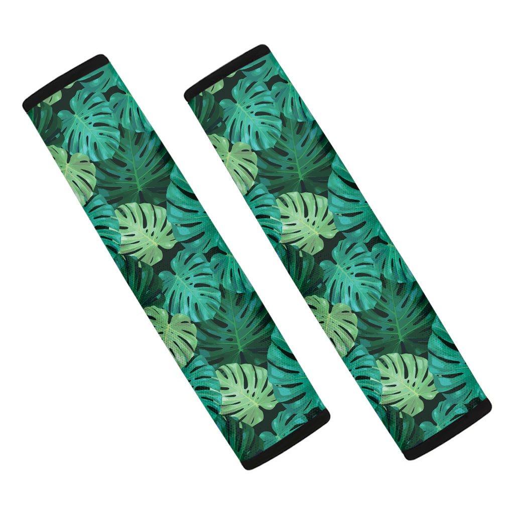 Green Tropical Monstera Pattern Print Car Seat Belt Covers