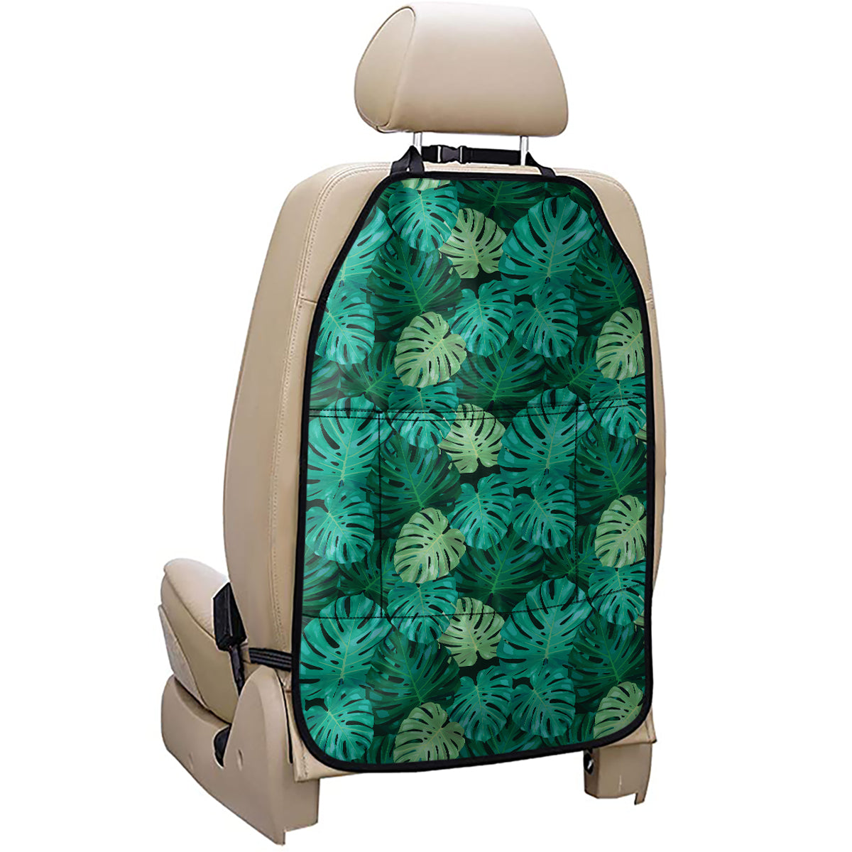 Green Tropical Monstera Pattern Print Car Seat Organizers