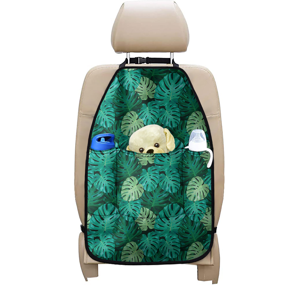 Green Tropical Monstera Pattern Print Car Seat Organizers