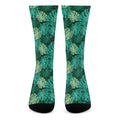 Green Tropical Monstera Pattern Print Crew Socks