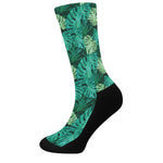 Green Tropical Monstera Pattern Print Crew Socks