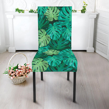 Green Tropical Monstera Pattern Print Dining Chair Slipcover