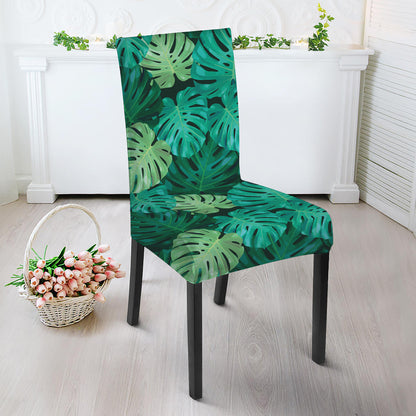 Green Tropical Monstera Pattern Print Dining Chair Slipcover