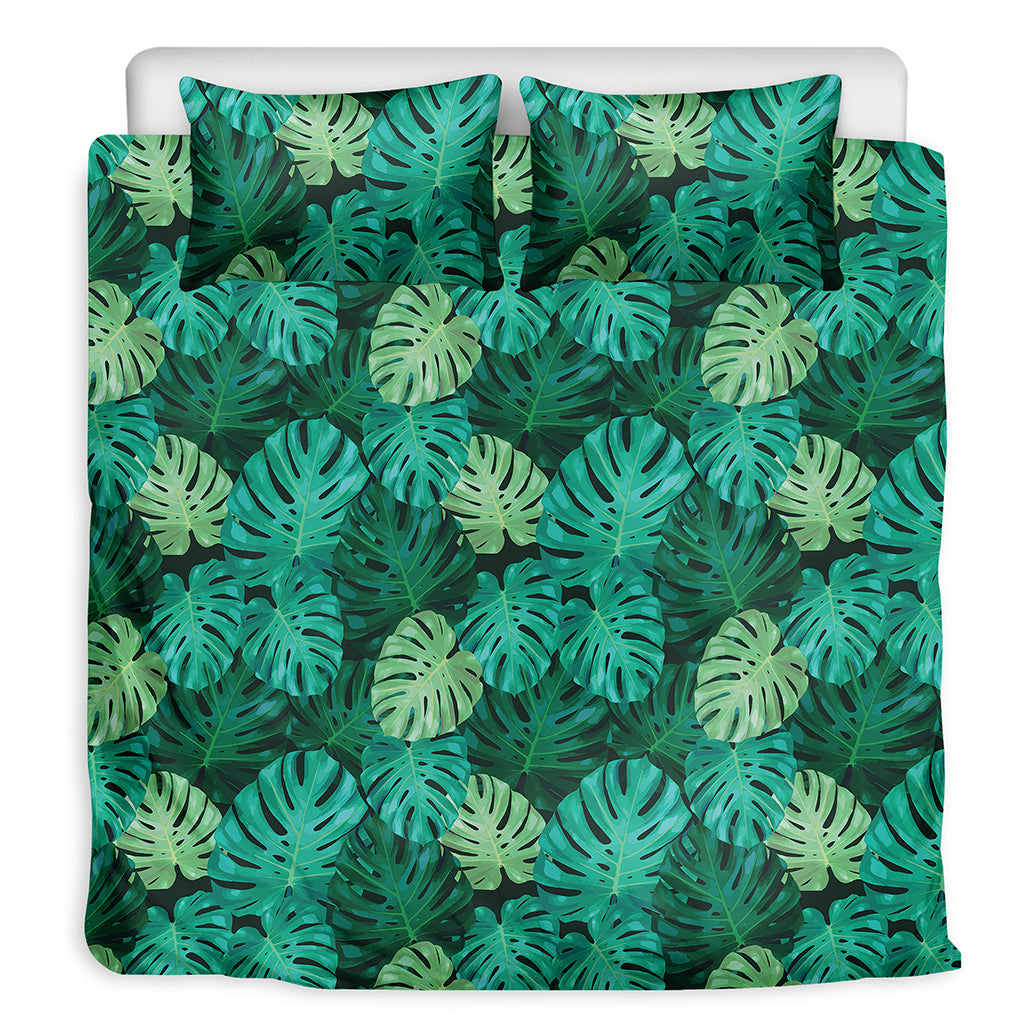 Green Tropical Monstera Pattern Print Duvet Cover Bedding Set