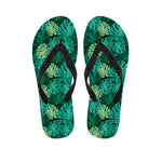 Green Tropical Monstera Pattern Print Flip Flops