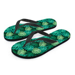Green Tropical Monstera Pattern Print Flip Flops
