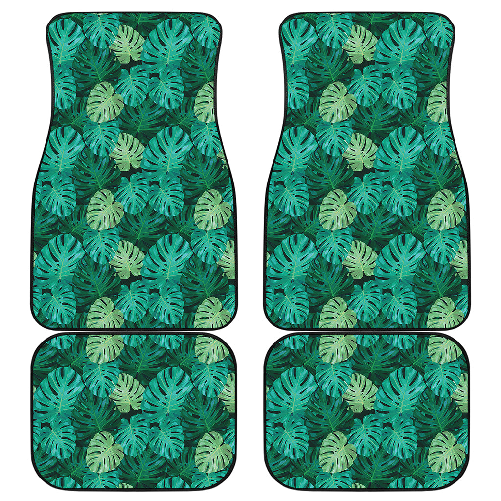 Green Tropical Monstera Pattern Print Front and Back Car Floor Mats