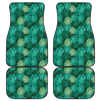 Green Tropical Monstera Pattern Print Front and Back Car Floor Mats
