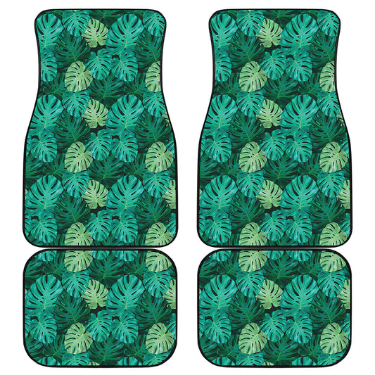 Green Tropical Monstera Pattern Print Front and Back Car Floor Mats