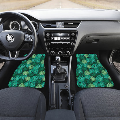 Green Tropical Monstera Pattern Print Front and Back Car Floor Mats