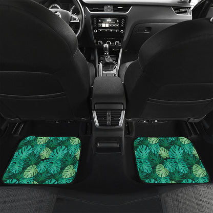 Green Tropical Monstera Pattern Print Front and Back Car Floor Mats