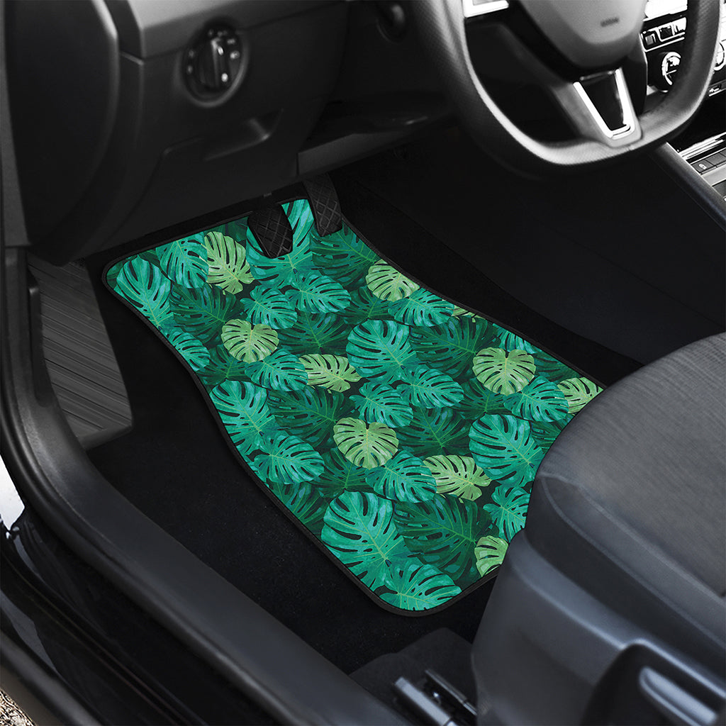 Green Tropical Monstera Pattern Print Front Car Floor Mats