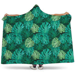 Green Tropical Monstera Pattern Print Hooded Blanket