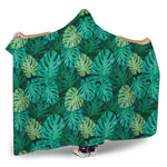 Green Tropical Monstera Pattern Print Hooded Blanket
