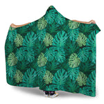 Green Tropical Monstera Pattern Print Hooded Blanket
