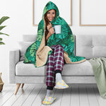 Green Tropical Monstera Pattern Print Hooded Blanket