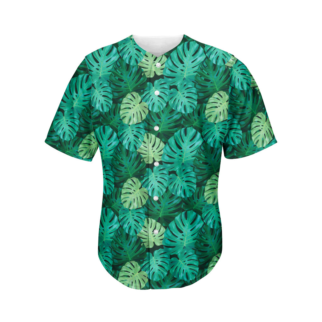 Green Tropical Monstera Pattern Print Men's Baseball Jersey