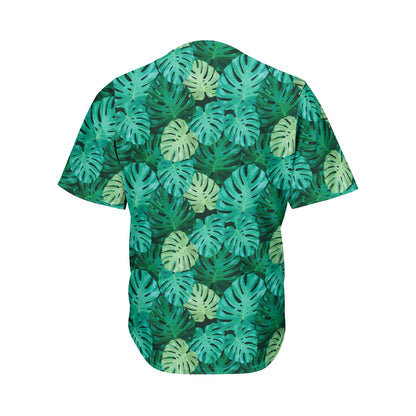 Green Tropical Monstera Pattern Print Men's Baseball Jersey