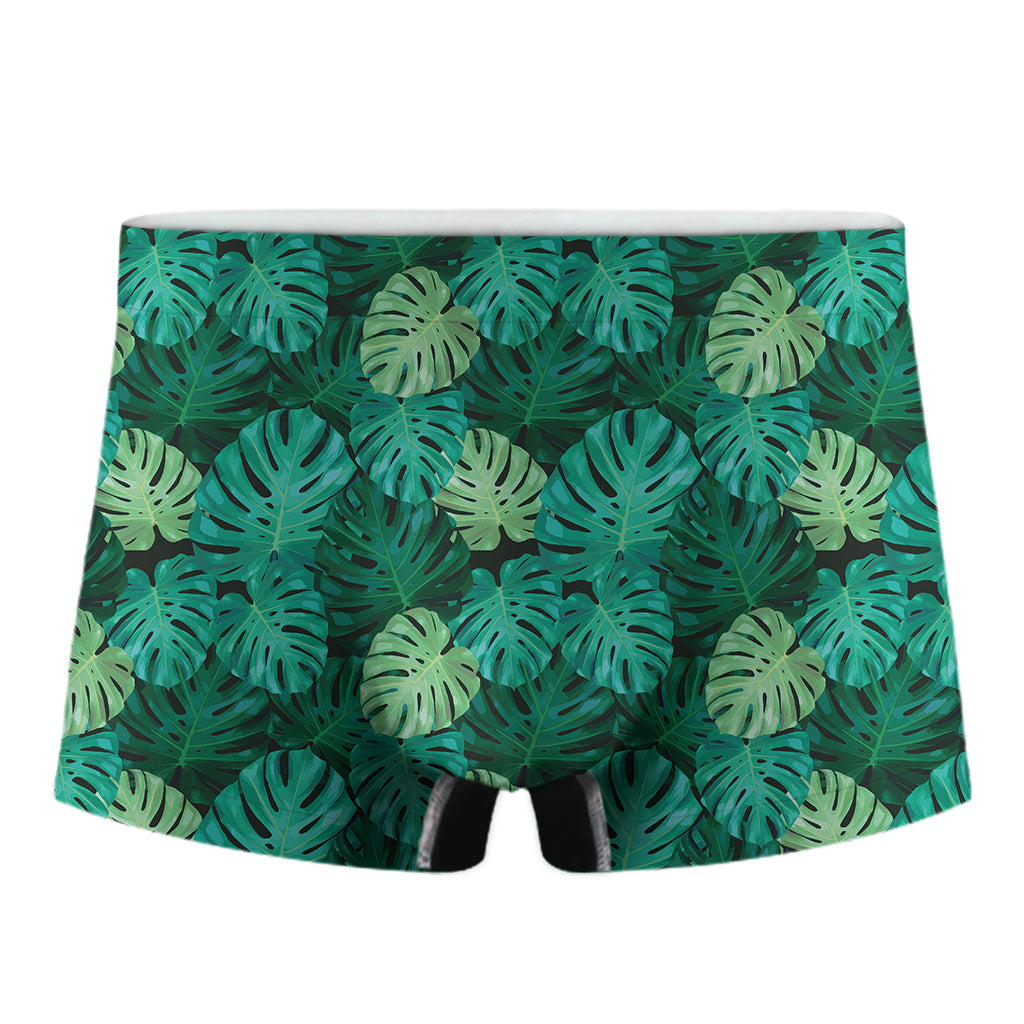 Green Tropical Monstera Pattern Print Men's Boxer Briefs