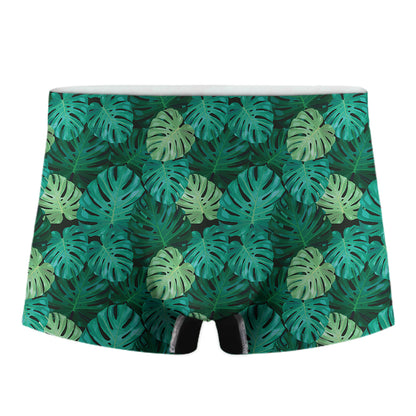 Green Tropical Monstera Pattern Print Men's Boxer Briefs