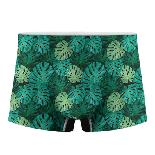 Green Tropical Monstera Pattern Print Men's Boxer Briefs