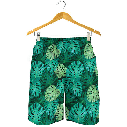 Green Tropical Monstera Pattern Print Men's Shorts