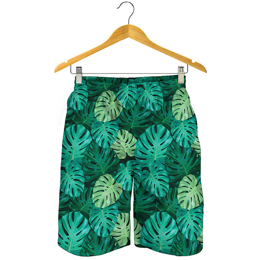 Green Tropical Monstera Pattern Print Men's Shorts