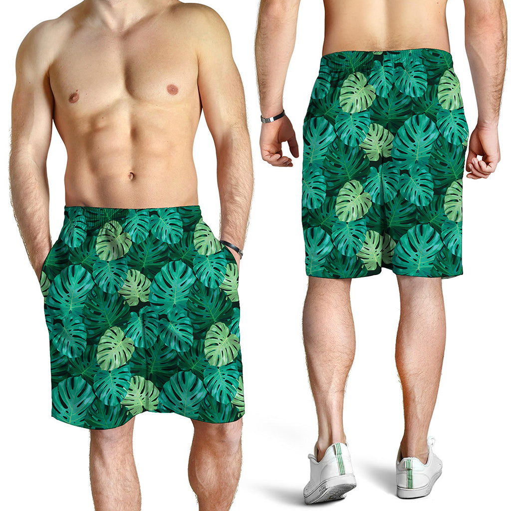Green Tropical Monstera Pattern Print Men's Shorts