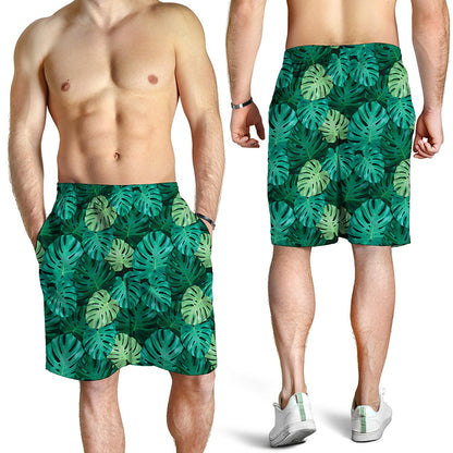 Green Tropical Monstera Pattern Print Men's Shorts