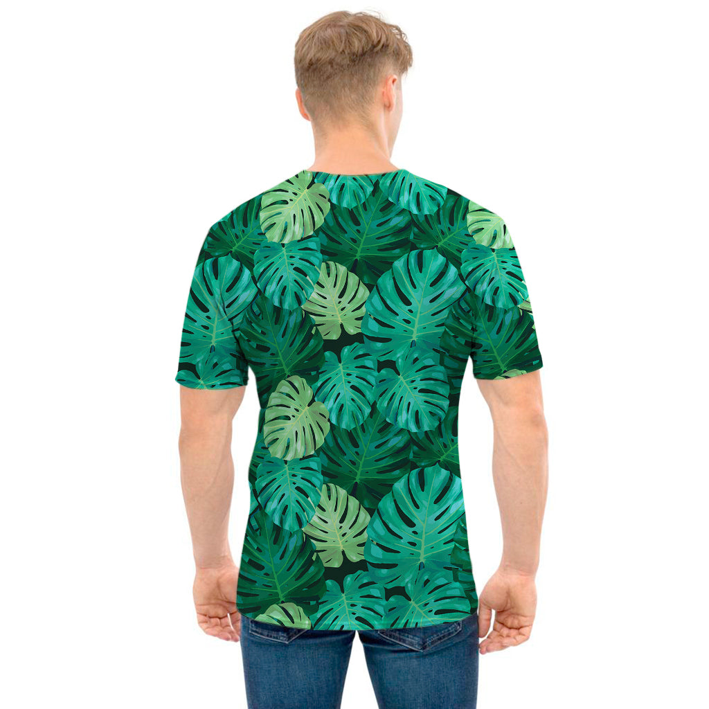 Green Tropical Monstera Pattern Print Men's T-Shirt