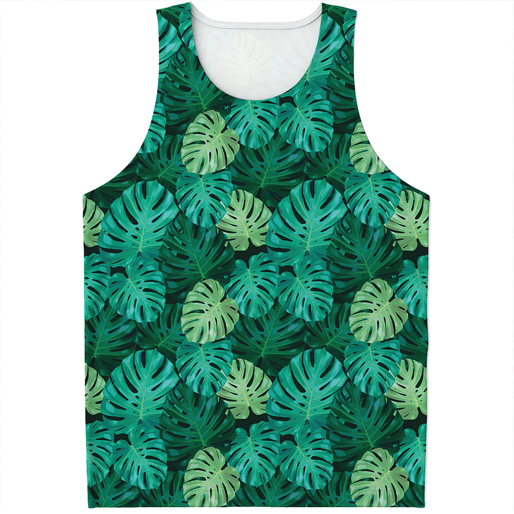 Green Tropical Monstera Pattern Print Men's Tank Top