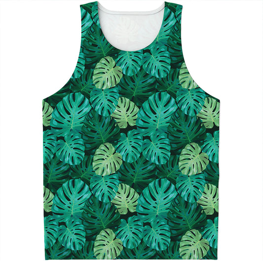 Green Tropical Monstera Pattern Print Men's Tank Top