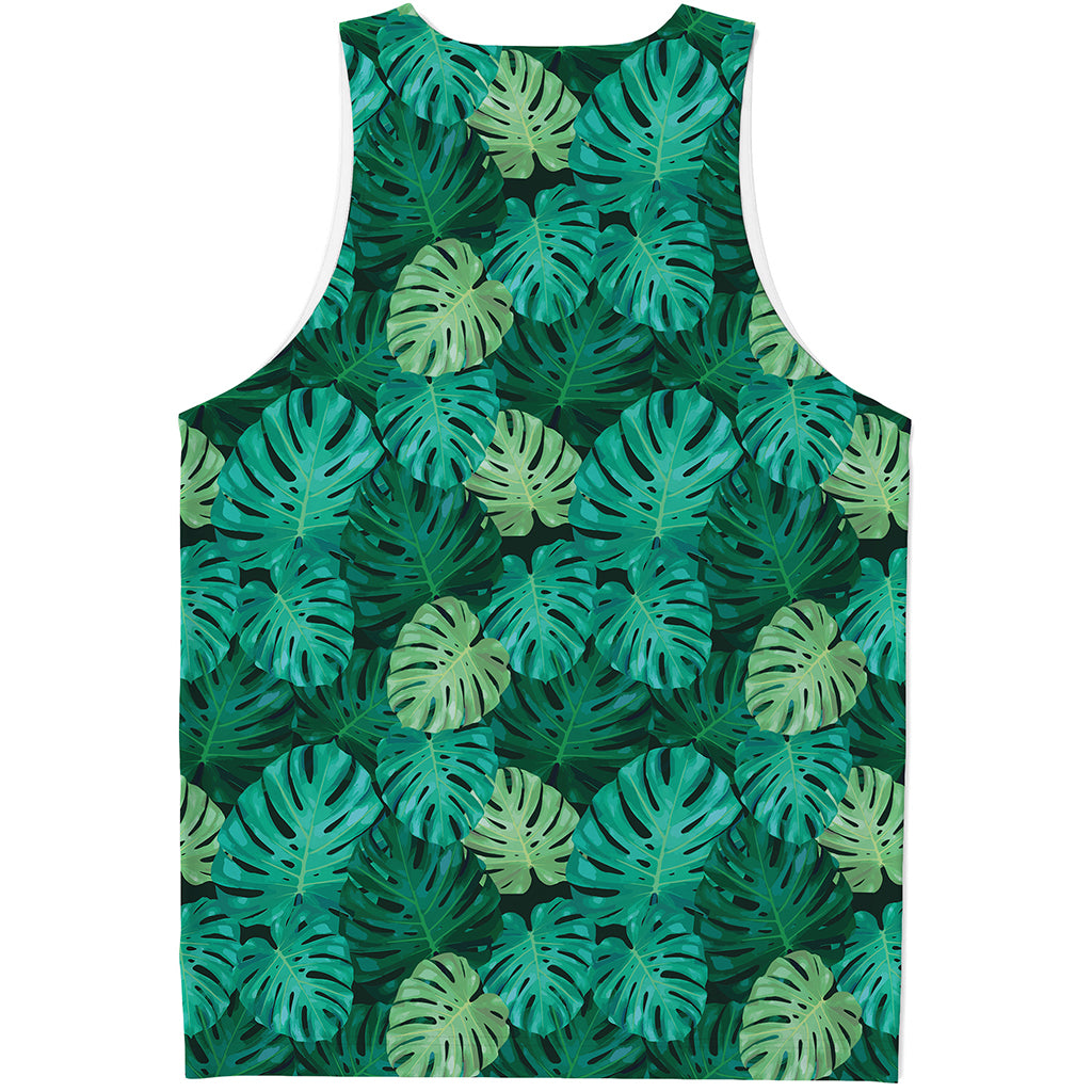 Green Tropical Monstera Pattern Print Men's Tank Top