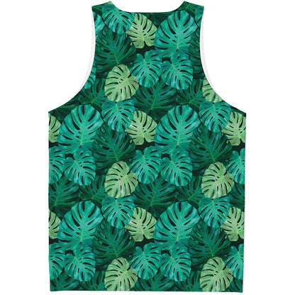Green Tropical Monstera Pattern Print Men's Tank Top