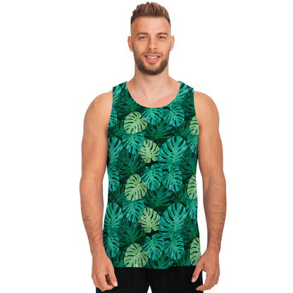 Green Tropical Monstera Pattern Print Men's Tank Top