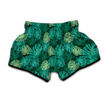 Green Tropical Monstera Pattern Print Muay Thai Boxing Shorts