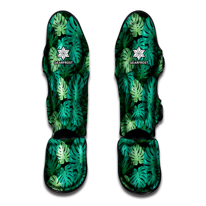 Green Tropical Monstera Pattern Print Muay Thai Shin Guard