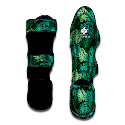 Green Tropical Monstera Pattern Print Muay Thai Shin Guard