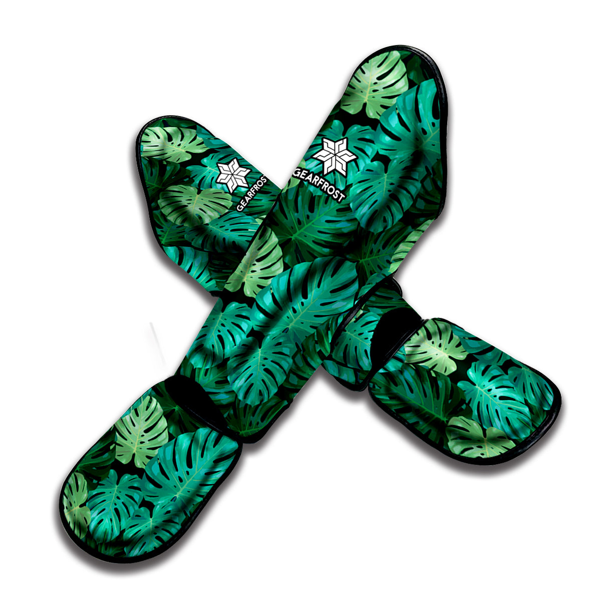 Green Tropical Monstera Pattern Print Muay Thai Shin Guard
