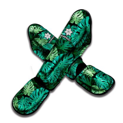 Green Tropical Monstera Pattern Print Muay Thai Shin Guard