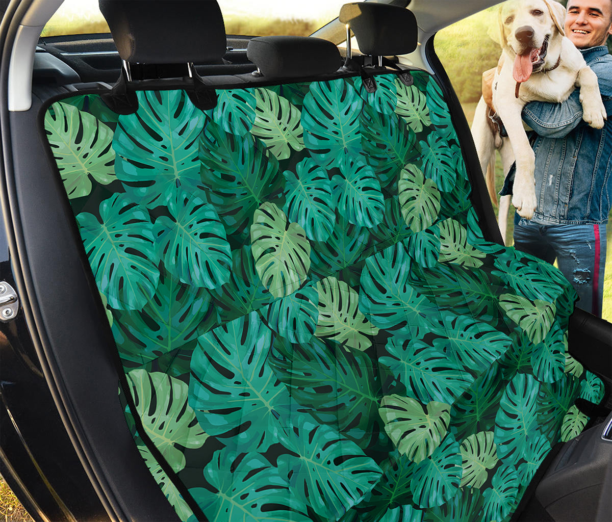 Green Tropical Monstera Pattern Print Pet Car Back Seat Cover