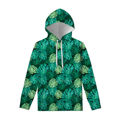 Green Tropical Monstera Pattern Print Pullover Hoodie
