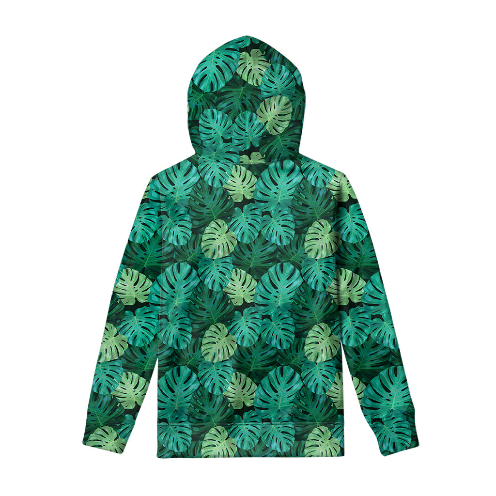 Green Tropical Monstera Pattern Print Pullover Hoodie