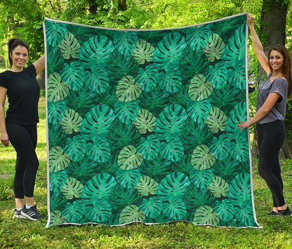 Green Tropical Monstera Pattern Print Quilt