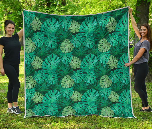 Green Tropical Monstera Pattern Print Quilt