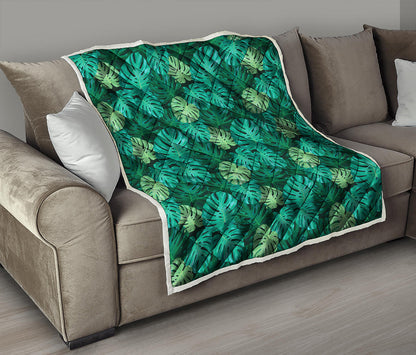 Green Tropical Monstera Pattern Print Quilt